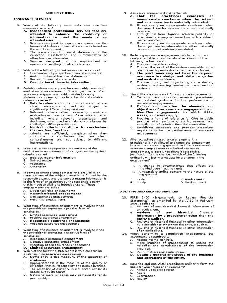 Auditing Theory 250Q | PDF | Audit | Internal Control