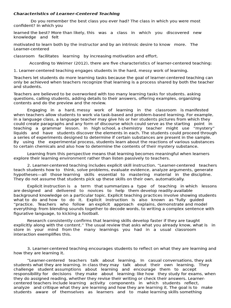 Characteristics of Learner (1) | PDF | Learning | Teachers