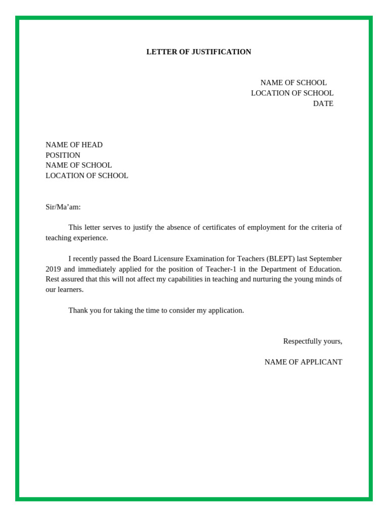 Letter of Justification | PDF