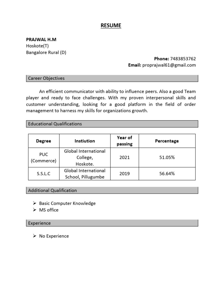 PRAJWAL H.M RESUME | PDF