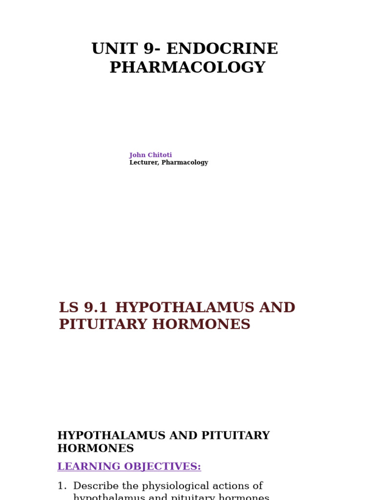 UNIT 9 Hypothalamus and Puititary Hormones | PDF | Luteinizing Hormone ...