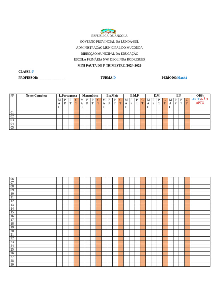 Mini Pauta 1º Trimestre 2024-2025 | PDF