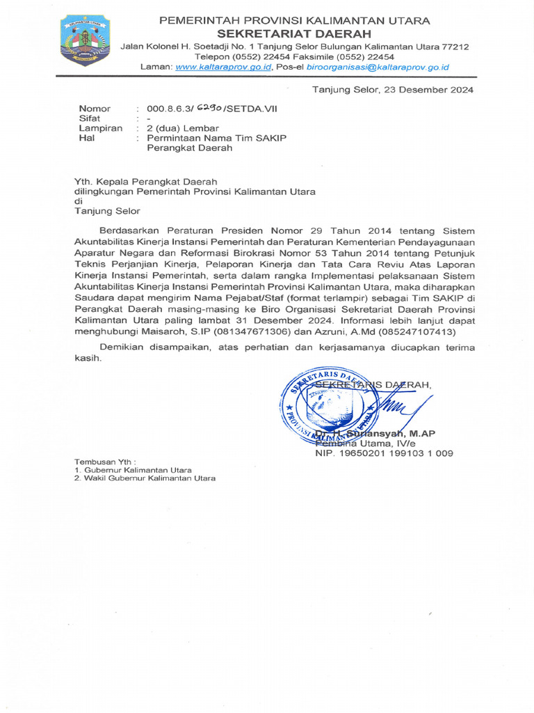 Permintaan Nama Tim Sakip Perangkat Daerah Tahun 2025 Pdf