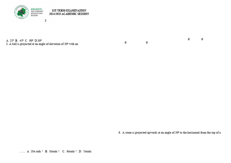 Physics SS2 1st Term Exam 2024/2025 | PDF | Acceleration | Velocity