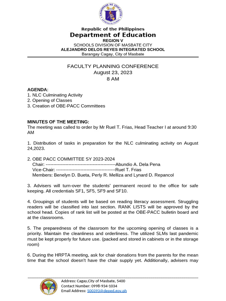 Faculty Planning Conference Agenda 2023 | PDF