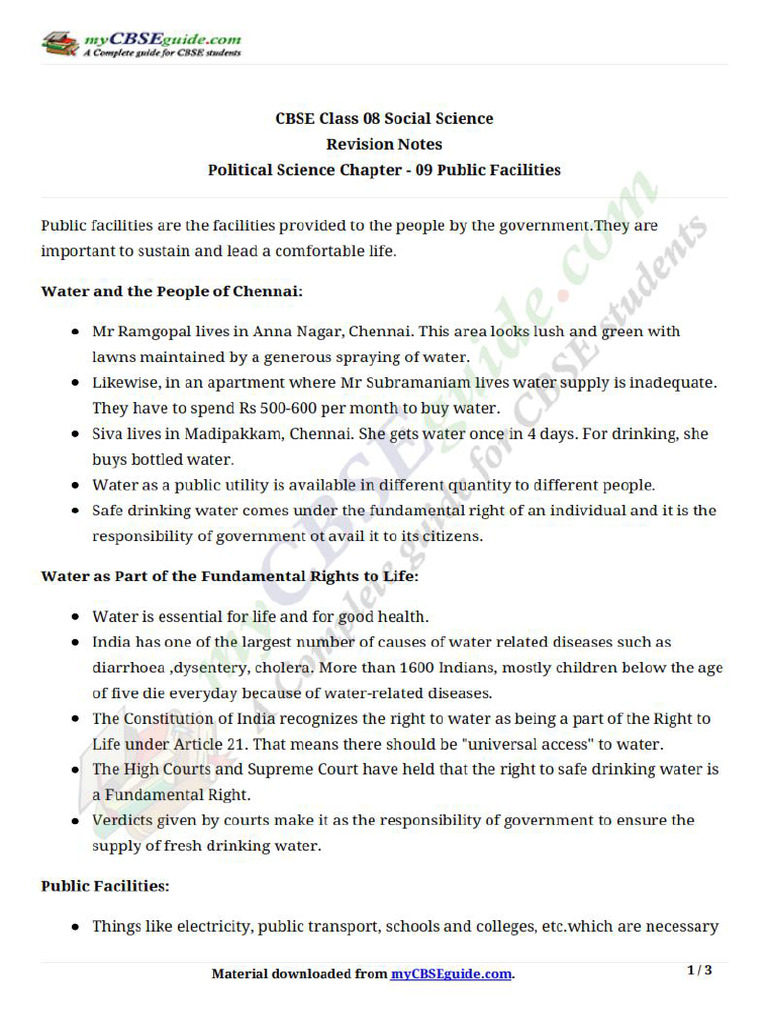 8 Soc Sci Pol Sci Revision Notes Ch9 | PDF