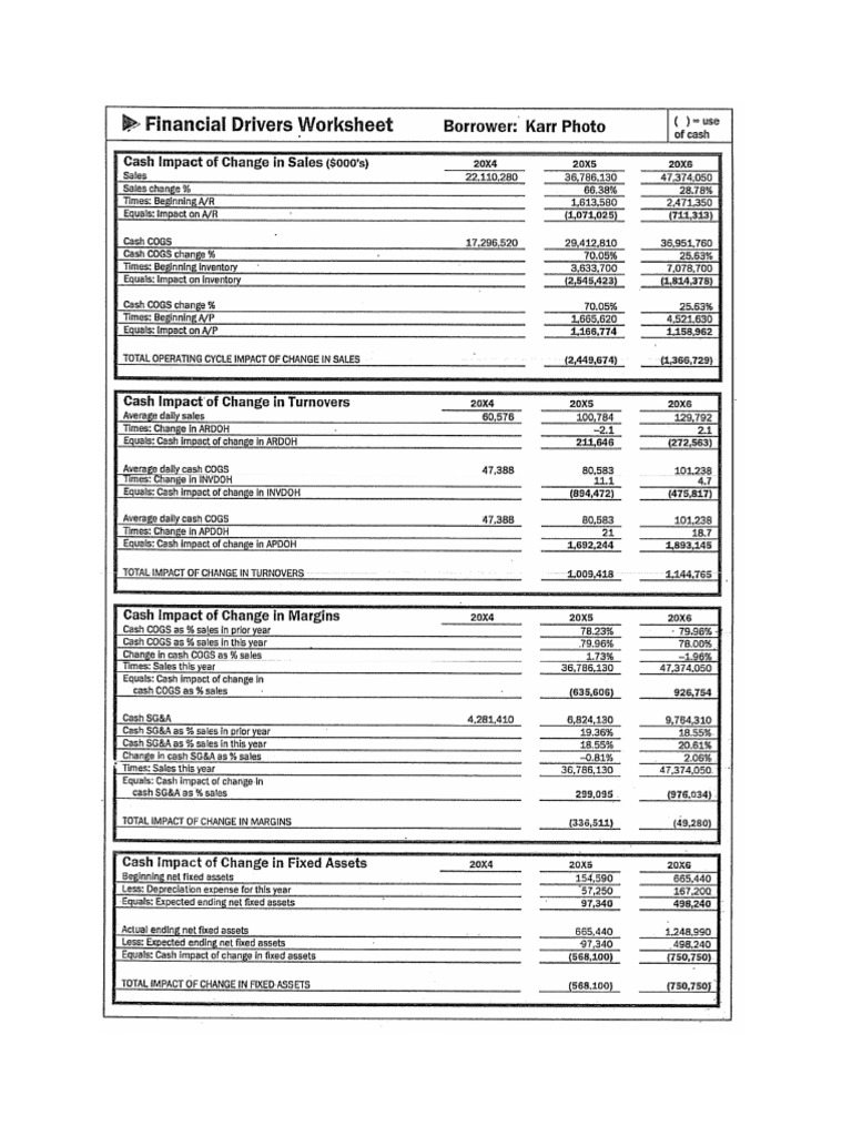 Karr Photo Financial Drivers Worksheet | PDF