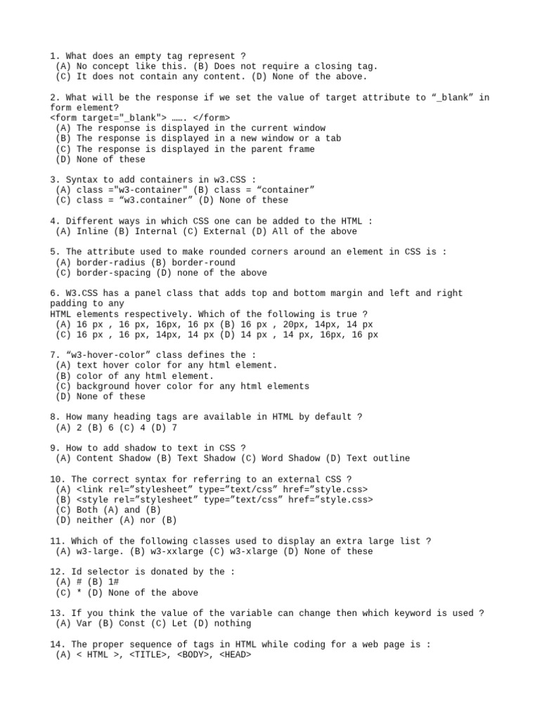 2 ND Paper Test | PDF | Html Element | Html