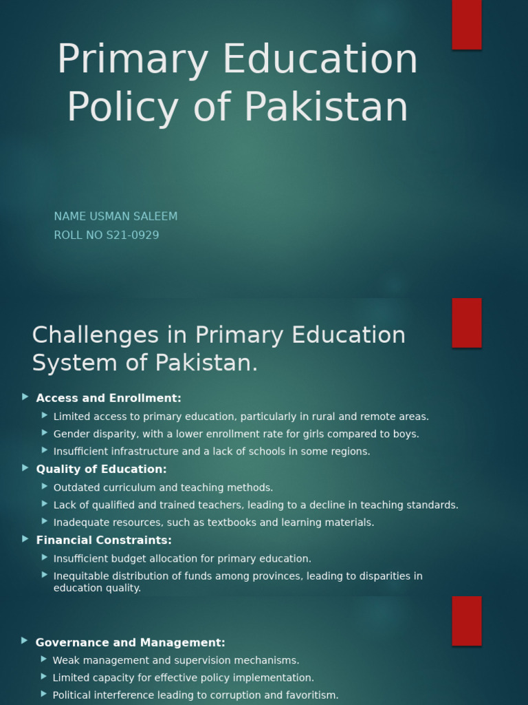 Challenges in Pakistan's Primary Education | PDF | Teachers