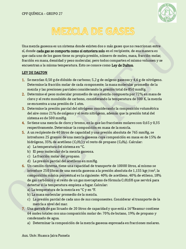 Mezcla de Gases | PDF | Gases | Propano