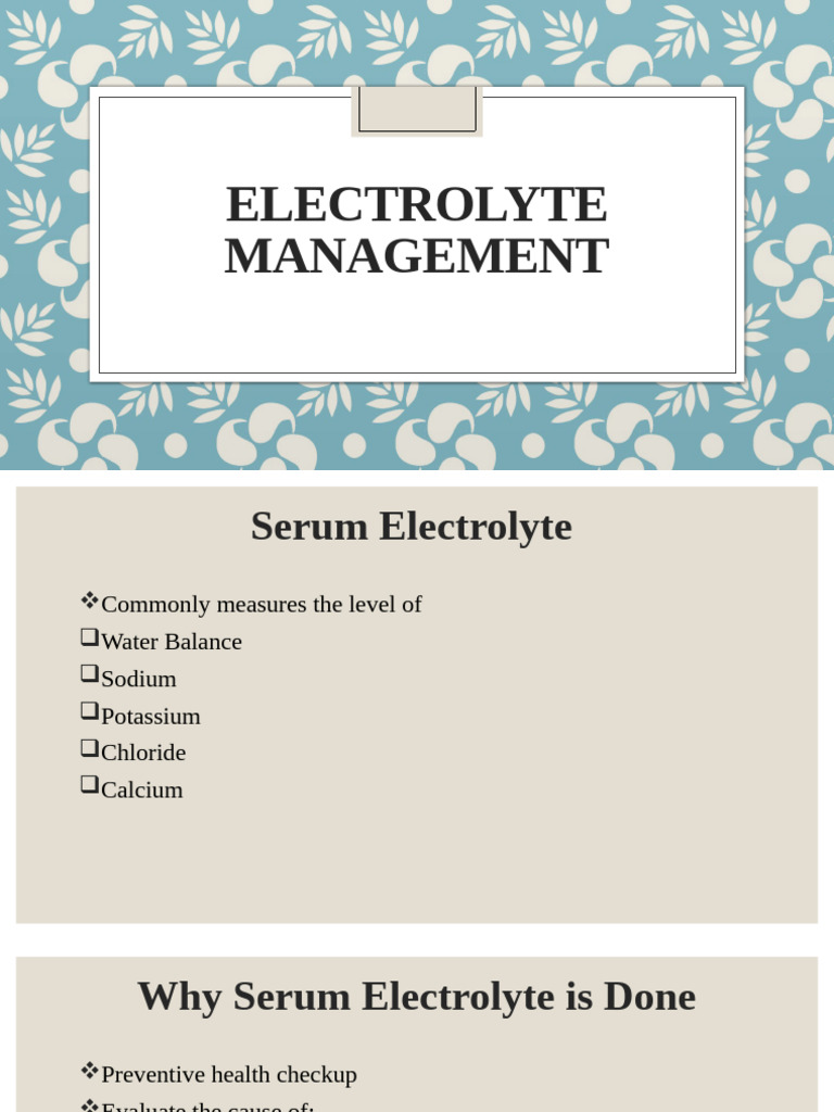 Electrolyte Management | PDF | Saline (Medicine) | Clinical Medicine