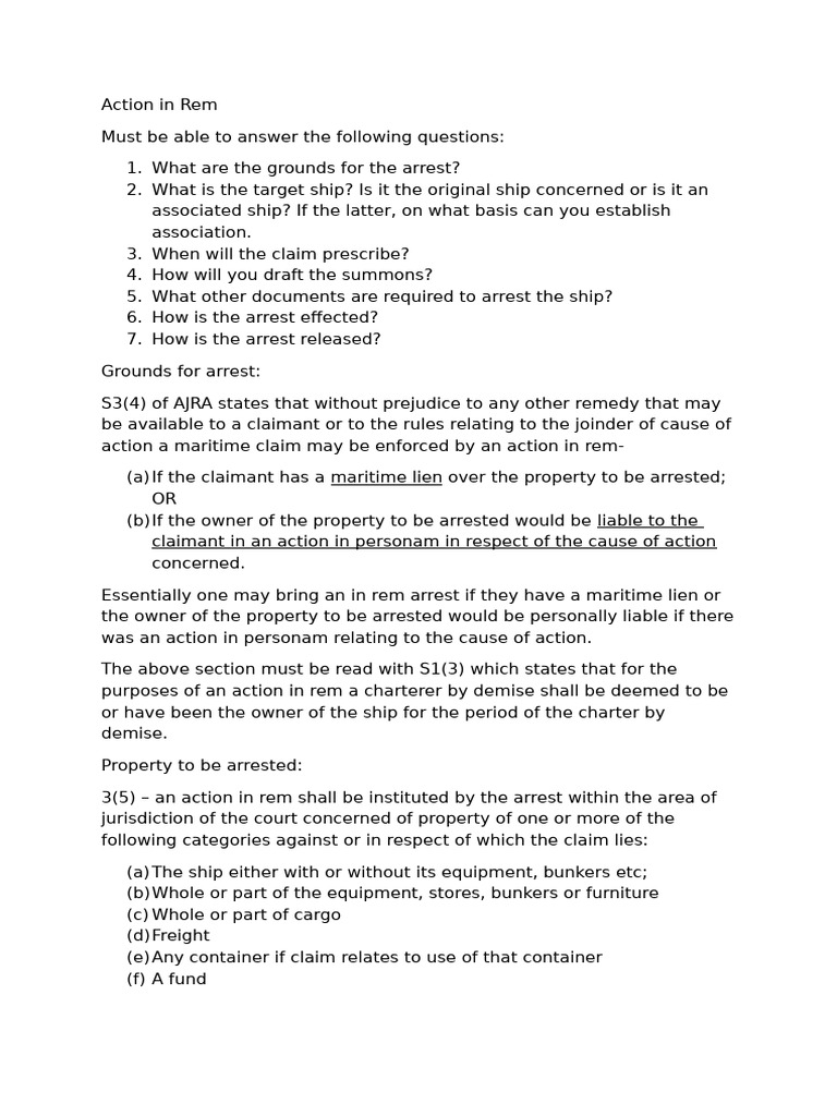 Action in rem pdf in rem jurisdiction arrest warrant