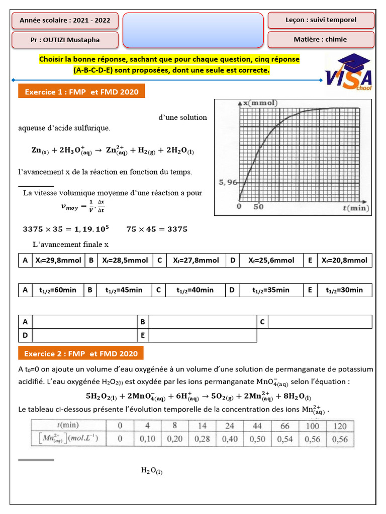 Suivi temporel des réactions chimiques 2bac | PDF | Peroxyde d ...