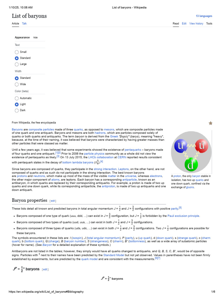List of Baryons - Wikipedia | PDF | Quark | Matter