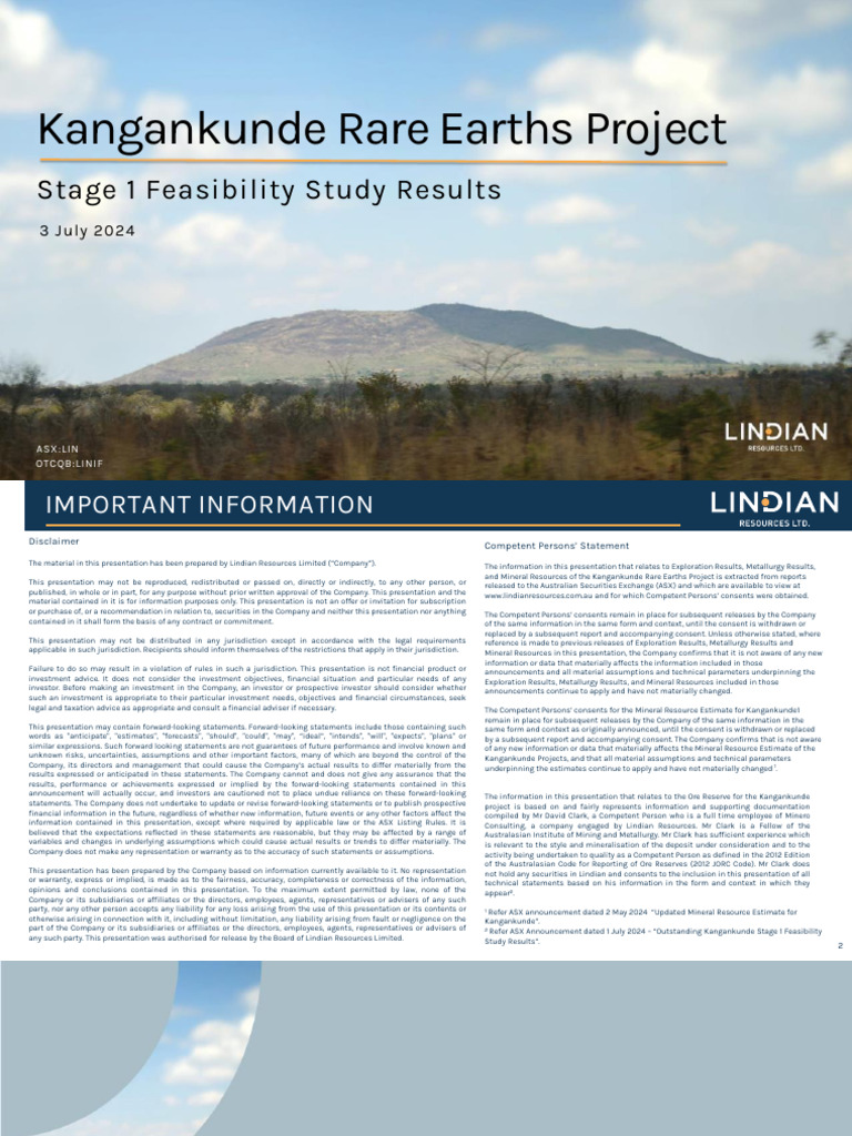 Kangankunde Rare Earths Feasibility Study | PDF | Mining | Ore