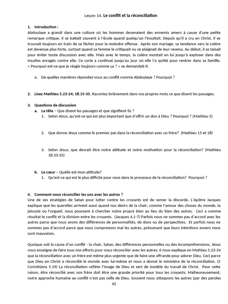 Conflit et Réconciliation selon Jésus | PDF | Pardon | Dieu
