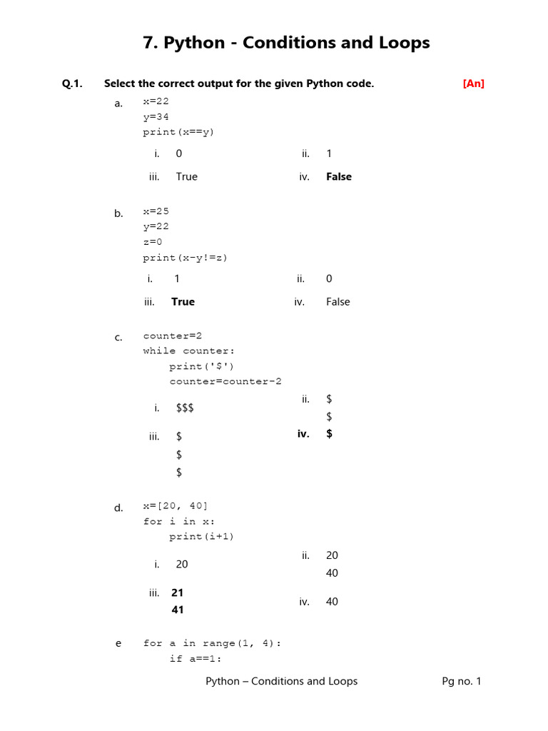 As WS CS G7 CH 7 Python - Conditions and Loops | PDF | Control Flow ...