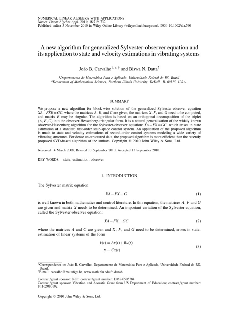 A New Algorithm For Generalized Sylvester-Observer Equation and Its ...