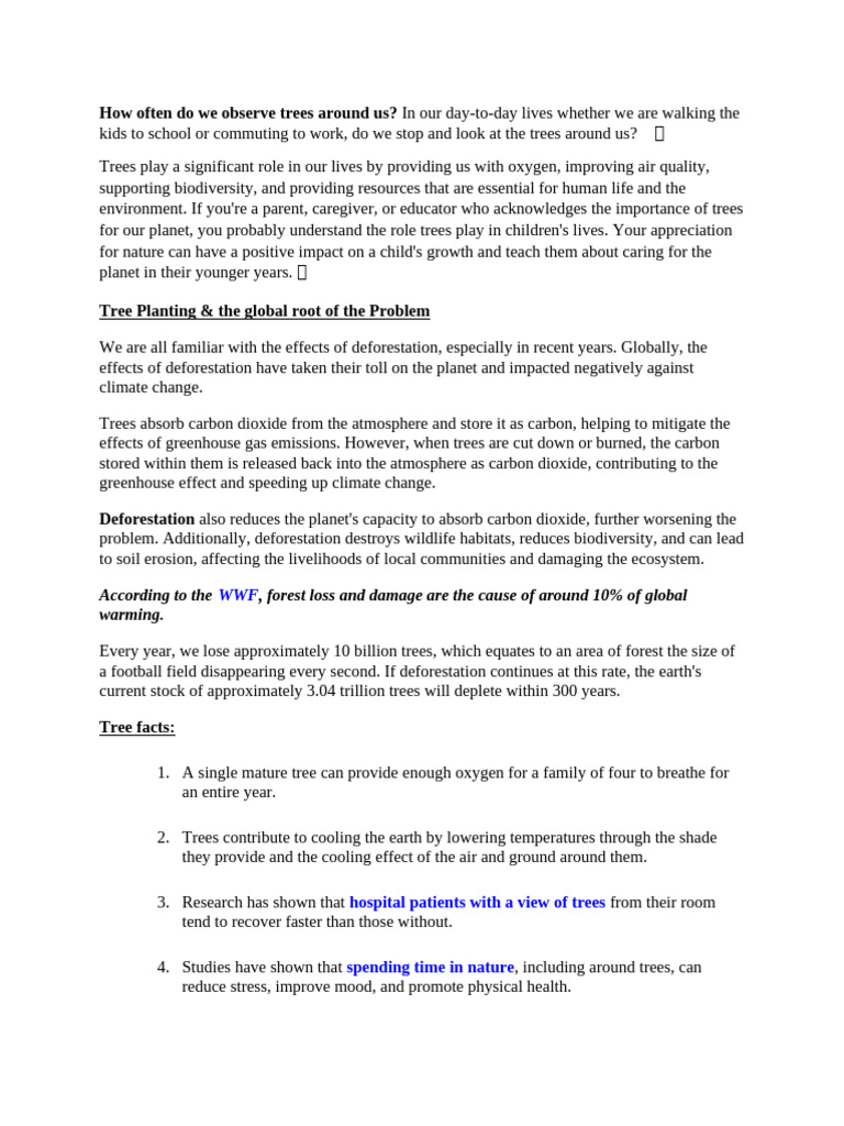 The Importance of Trees for Our Planet | PDF | Deforestation | Climate ...