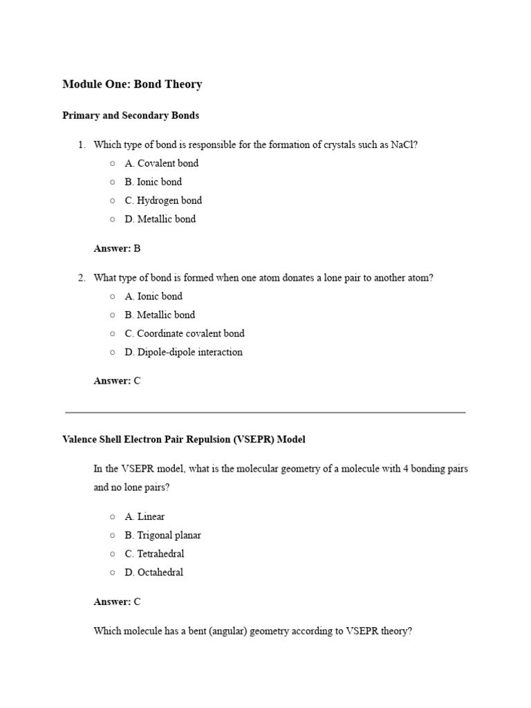 Solved Questions On Bond Theory | PDF | Chemical Bond | Molecular Orbital