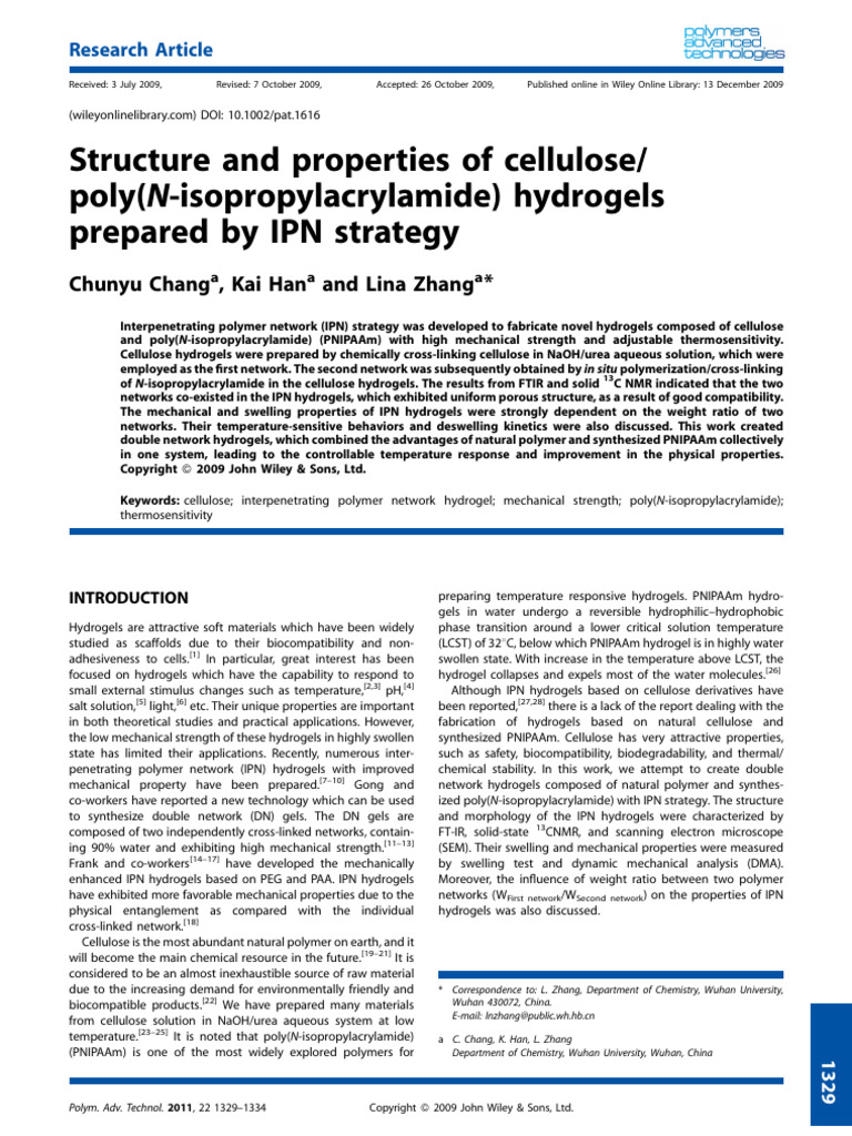 Structure and Properties of Cellulose-Poly (N-Isopropylacrylamide | PDF ...