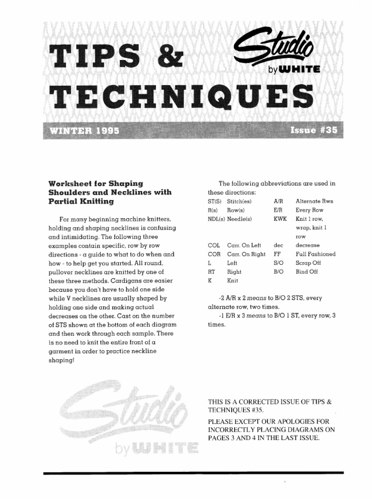Singer Studio Knitting Machine - Tips and Techniques - 35-Short - Rowed ...