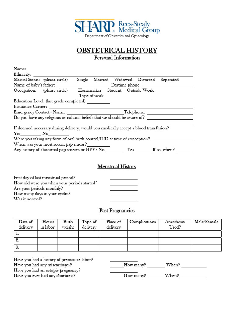 obstetrical-history-form | PDF | Human Diseases And Disorders | Human ...
