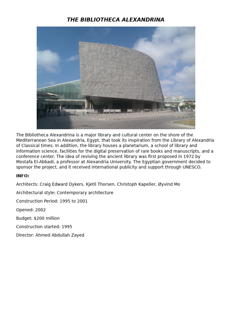 Overview of Bibliotheca Alexandrina | PDF
