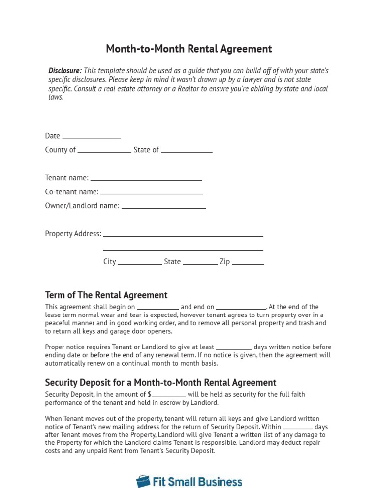 Month-to-Month Rental Agreement 1 | PDF | Leasehold Estate | Landlord