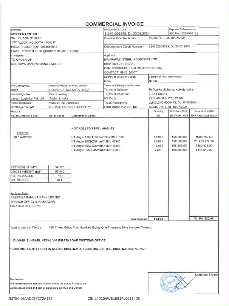 Shipping Doc. 59.520Mt. | PDF