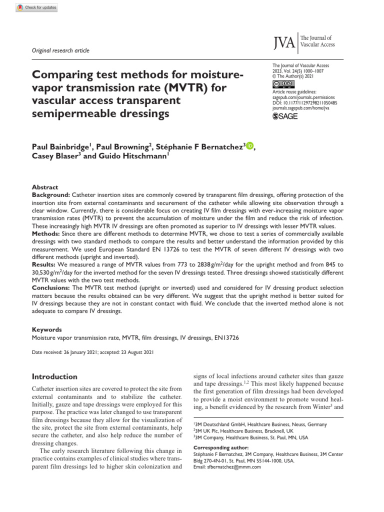 MVTR Testing of IV Film Dressings | PDF | Water | Evaporation