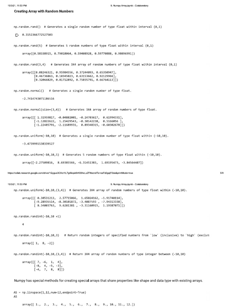 9b. Numpy Array Random Slicing | PDF