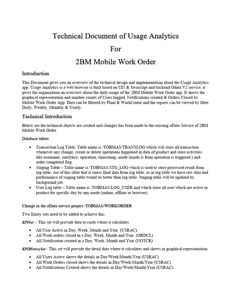 2BM Mobile Work Order Usage Analytics | PDF | Database Transaction ...