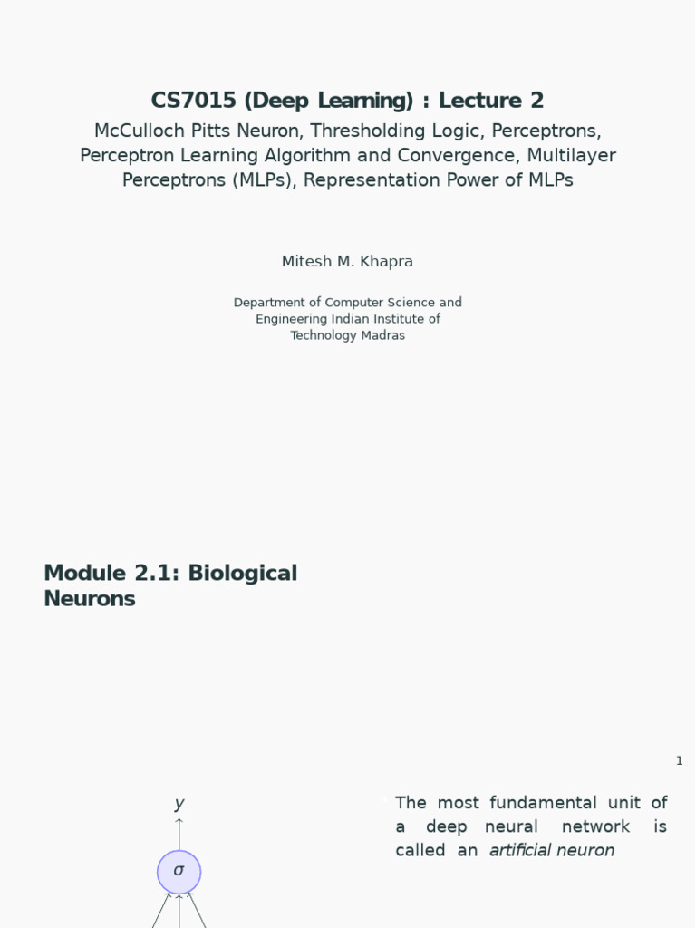 Deep Learning: McCulloch-Pitts Neuron | PDF | Dendrite | Artificial ...