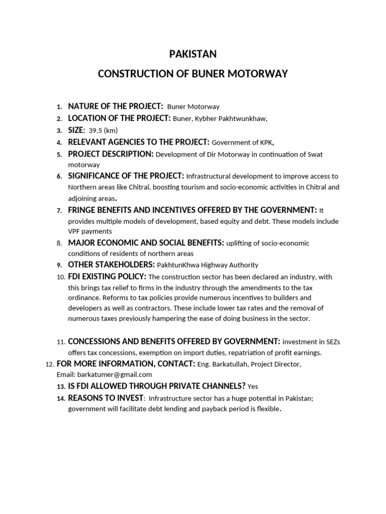 Buner Motorway Project Overview | PDF