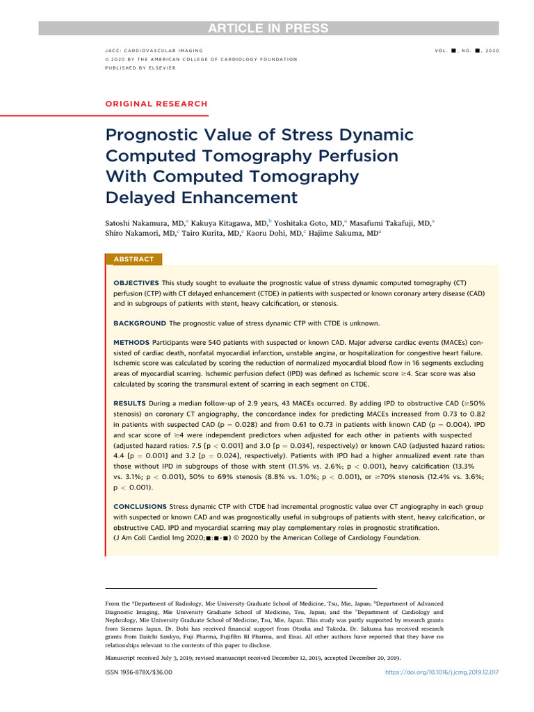 Prognostic Value of Stress Dynamic Computed Tomography Perfusion With ...