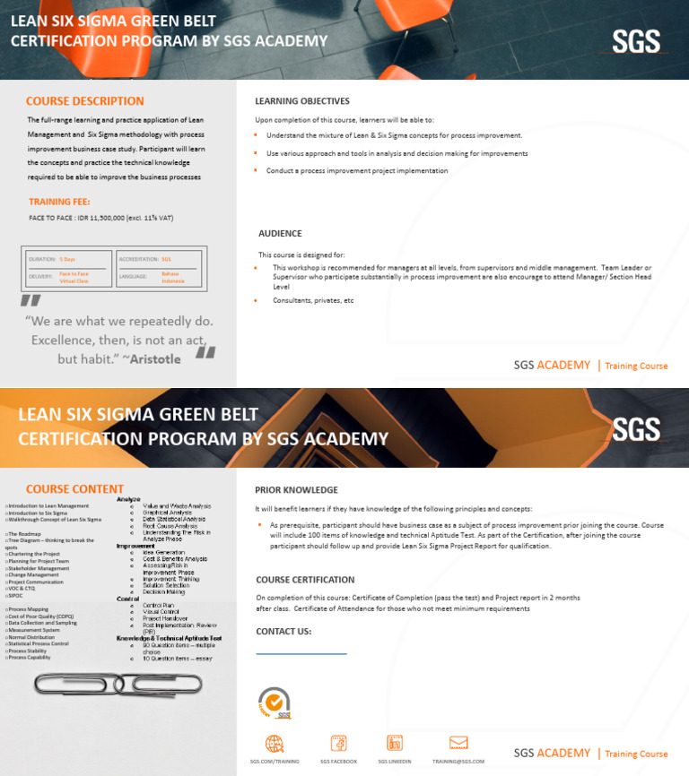 Lean Six Sigma Green Belt Course Outline | PDF | Six Sigma | Lean ...