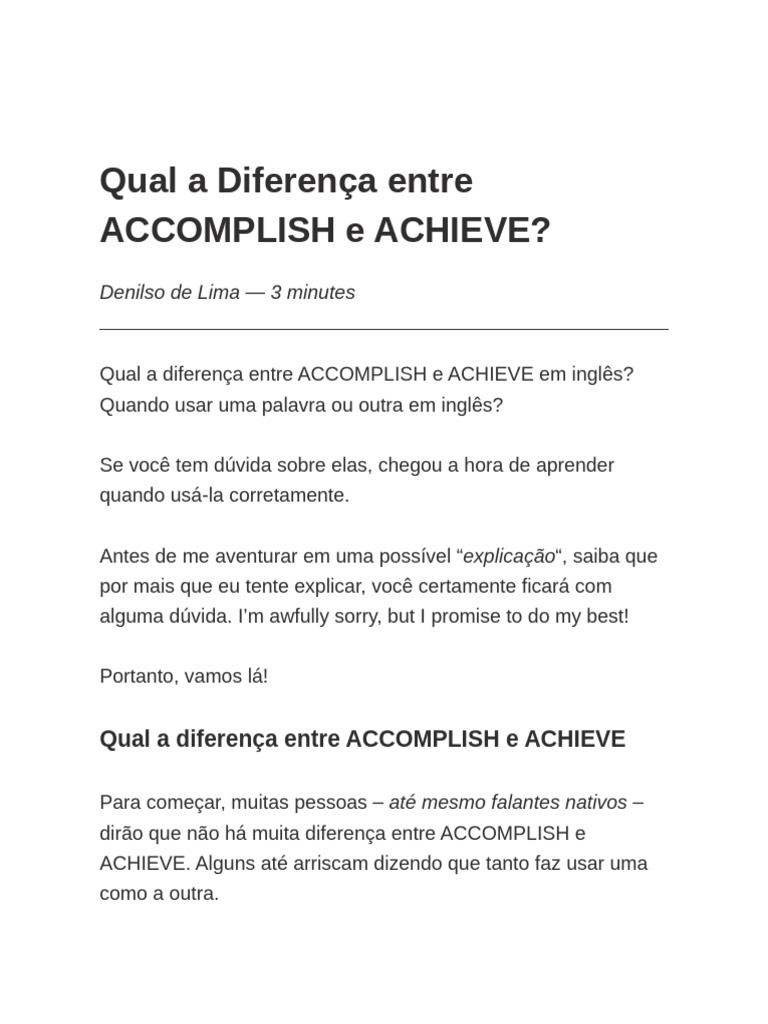 Diferença entre ACCOMPLISH e ACHIEVE | PDF | Língua inglesa | Palavra