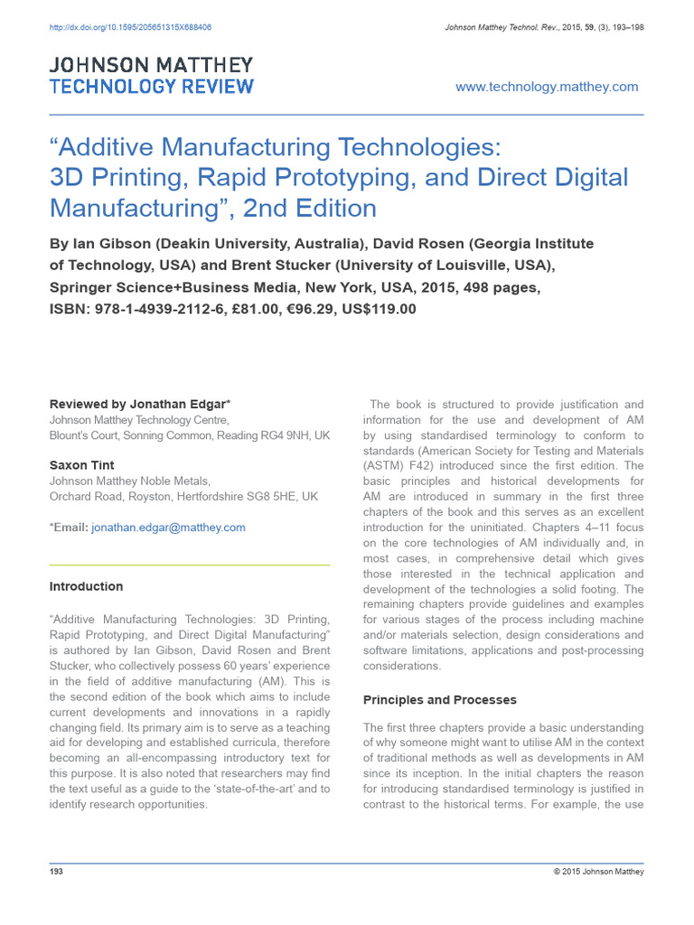 Additive Manufacturing Technologies 3D Printing Ra | PDF | Materials ...