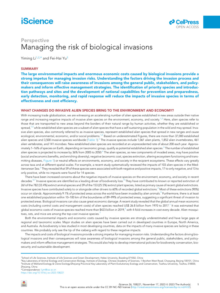 Managing Biological Invasion Risks | PDF | Invasive Species ...