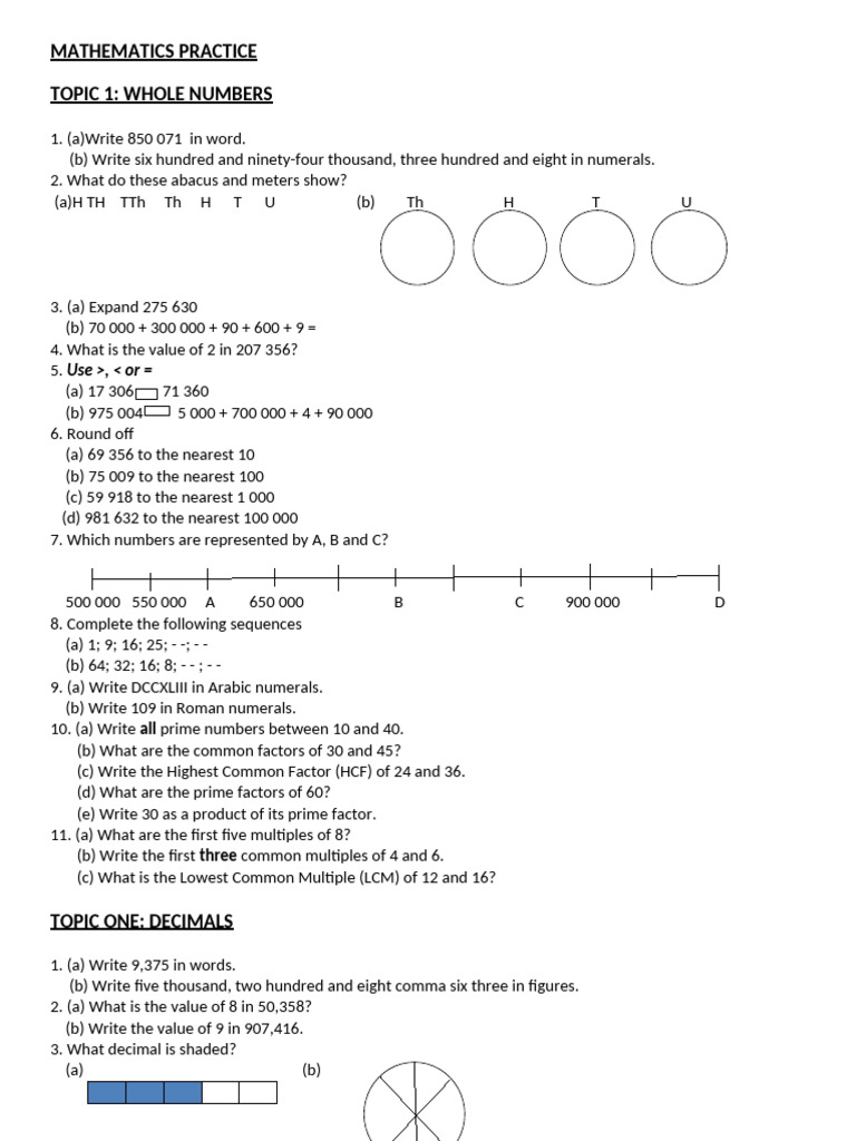 Grade 6 - Maths Practice-1 | PDF | Mathematics | Science