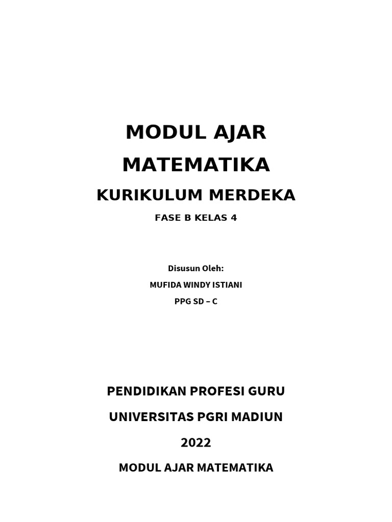 Modul Ajar Matematika Kelas 4 SD | PDF