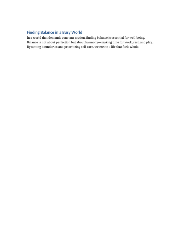 Finding Balance in A Busy World | PDF