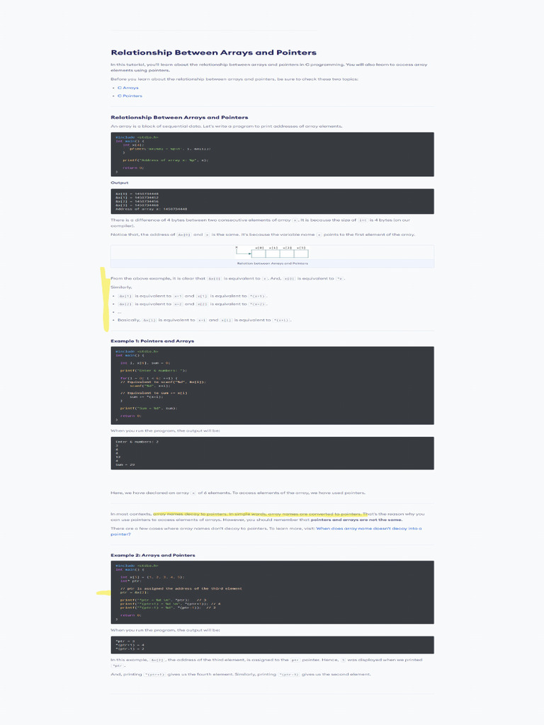 Relationship Between Arrays and Pointers | PDF