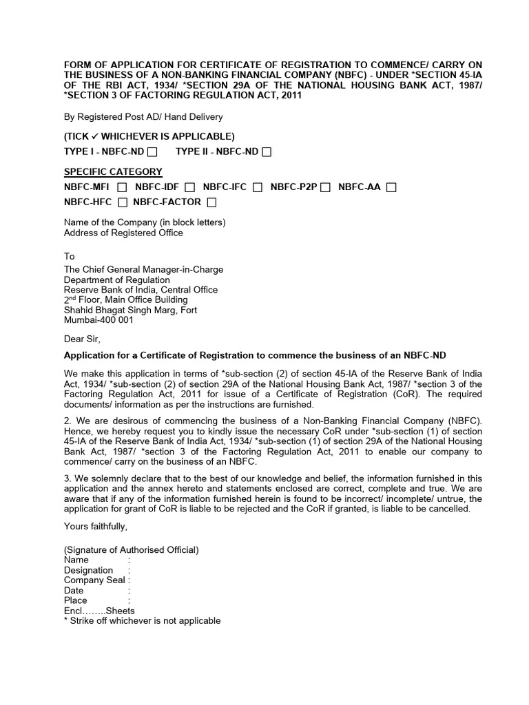 NBFC Registration Application Form | PDF | Private Sector | Balance Sheet