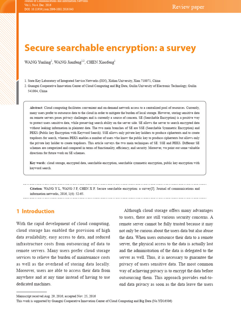 Secure Searchable Encryption Survey | PDF | Encryption | Public Key ...