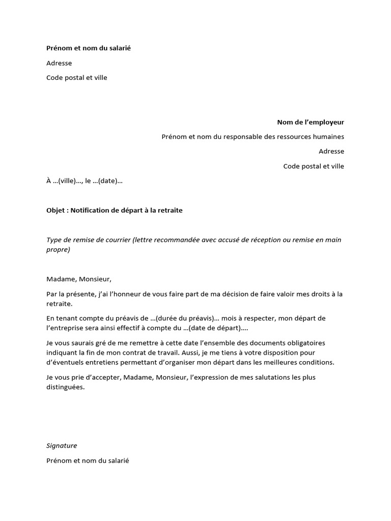 Modèle de lettre de départ à la retraite | PDF