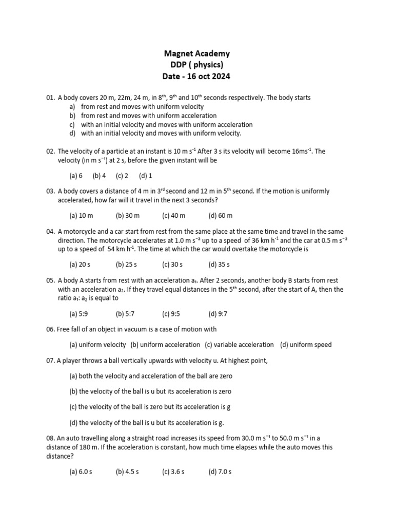 Physics Motion Problems and Solutions | PDF | Acceleration | Speed