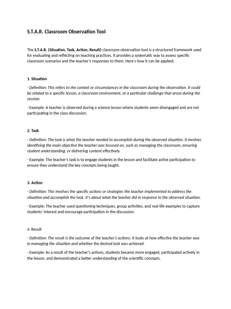 S.T.A.R. Classroom Observation Guide | PDF