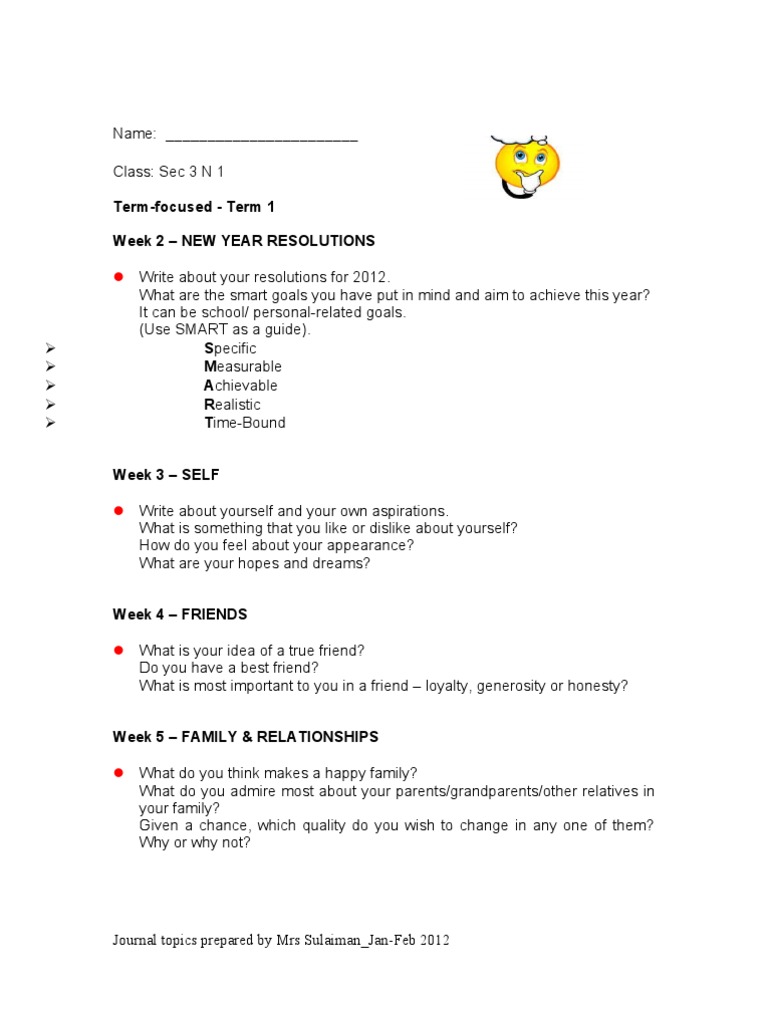 Journal Topics - Term 1 | PDF | Self-Improvement